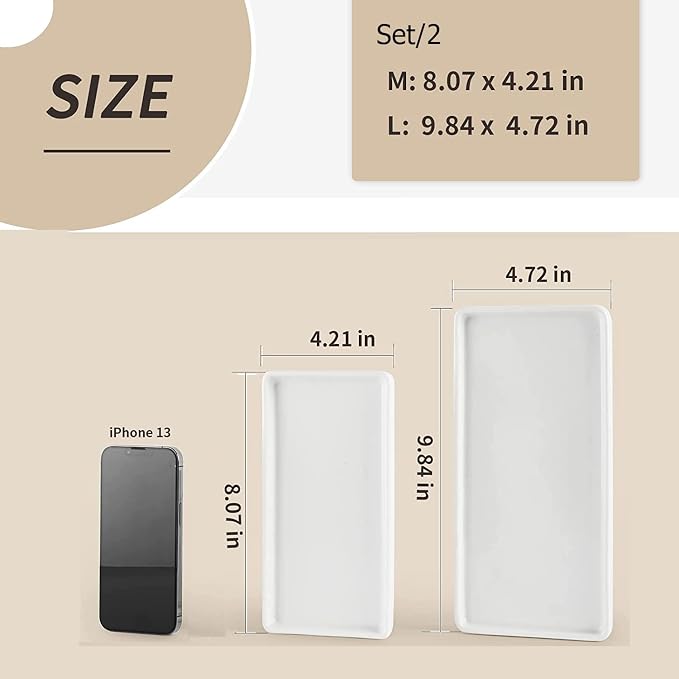 Gurygo 2 Pack 8"/10" Bathroom Trays, Ceramic Vanity Trays - Image 2