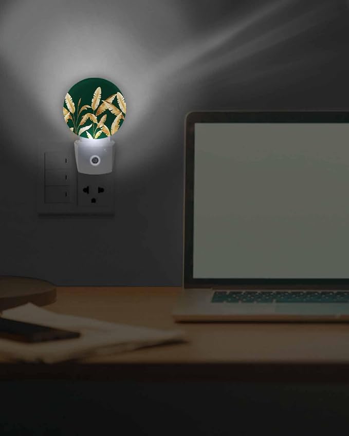 Night Lights Auto Sensor Golden Foliage Night Light Green Minimalist Leaf Round - Image 7