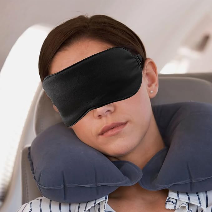 2 PCS Black Satin Sleep Masks, Adjustable Silk Eye Mask - Image 4