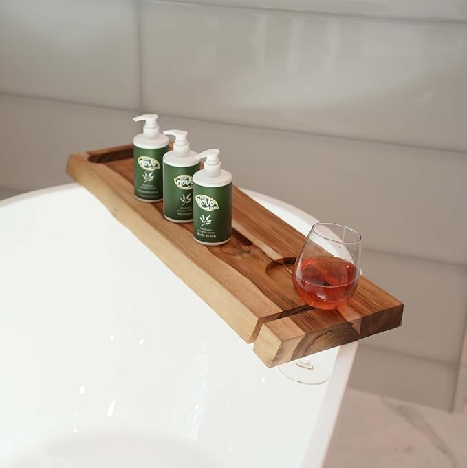 EcoDecors Eleganto 30" Live Edge Solid Teak Bath Caddy Tray - Image 7