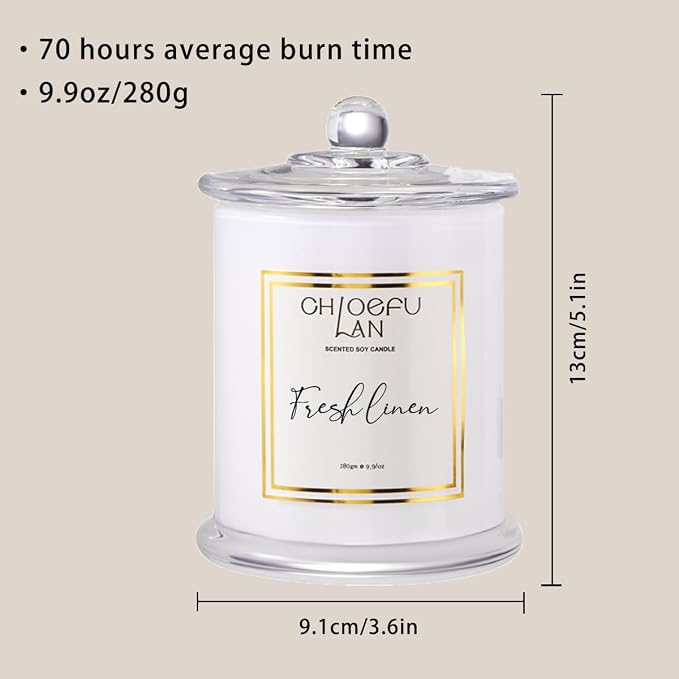 Chloefu LAN White Linen Candles, Luxury Scented Soy Jar Bathroom Candle - Image 2