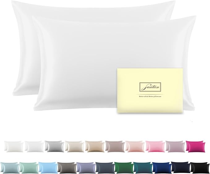 Silk Pillow Cases 2 Pack Soft Breathable and Sliky King Size Pillow Cases Set by Suatien
