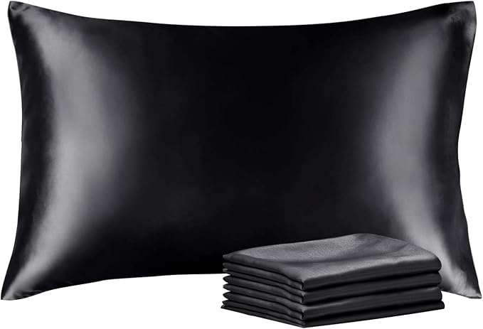 BEDELITE Satin Pillowcase with Zipper 4 Pack, Dark Grey Pillow Cases Standard by BEDELITE