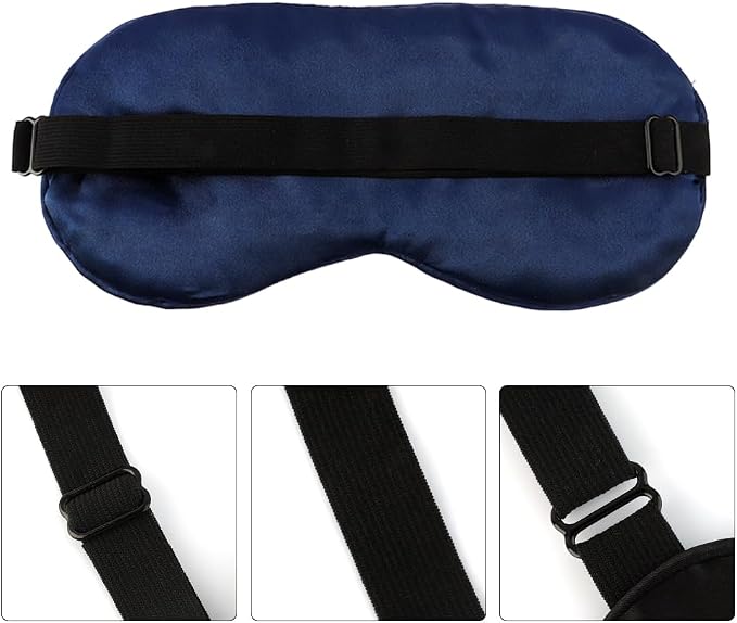 2 PCS Navy Satin Sleep Masks, Adjustable Silk Eye Mask - Image 2