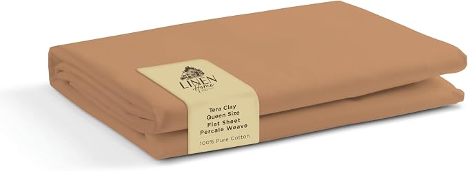 Linen Home 100% Cotton Percale 1 Flat Sheet, Queen Size by LINENHOME