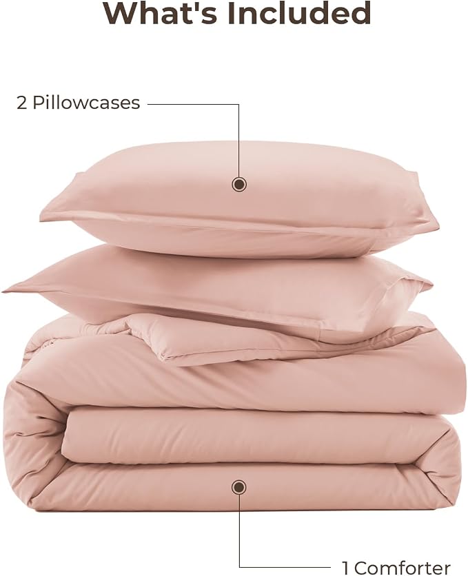 Litanika Pink Comforter Set King Size, 3 Pieces Blush Plain Bedding Comforter - Image 7