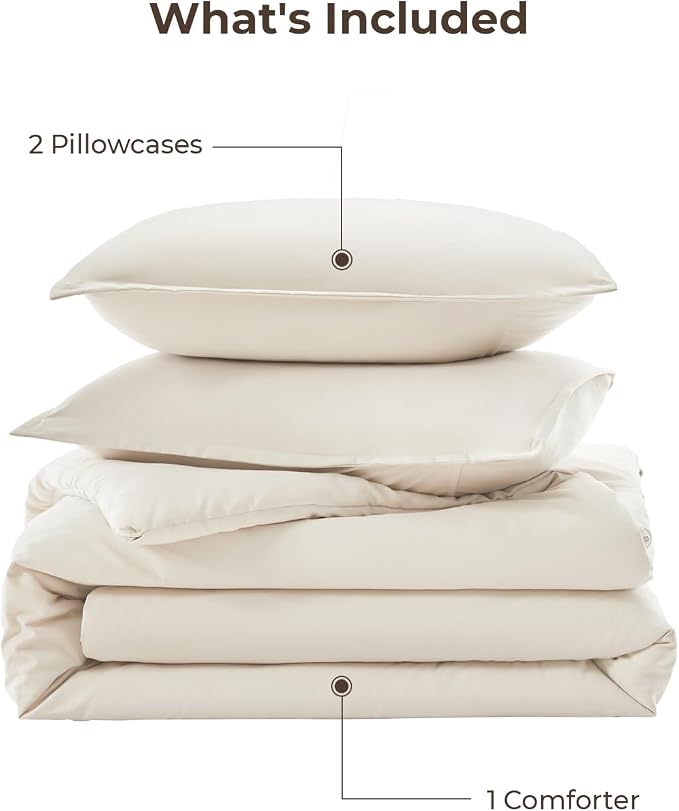 Litanika Queen Comforter Set Beige, 3 Pieces Lightweight Fluffy Solid Bedding - Image 7