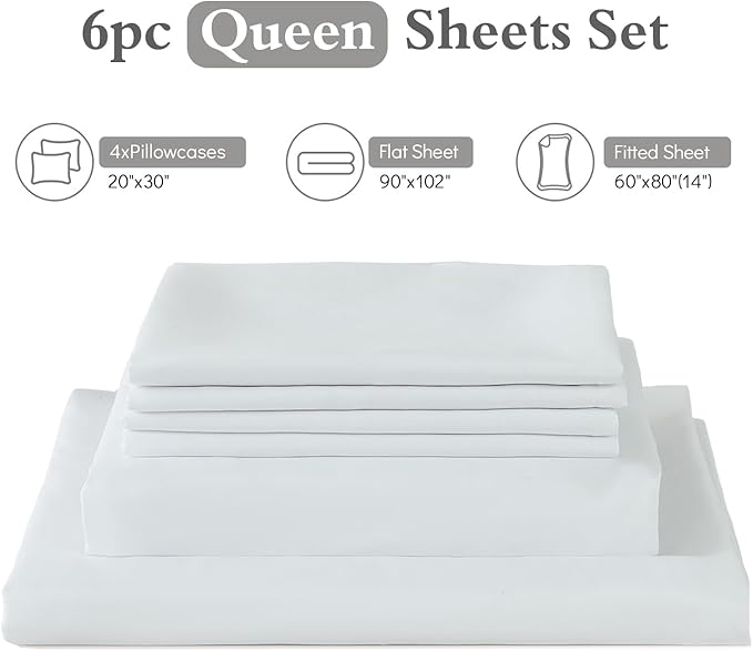 ILAVANDE White Queen Sheets Set 6 Piece, Hotel Luxury Super Soft 1800 Series - Image 7