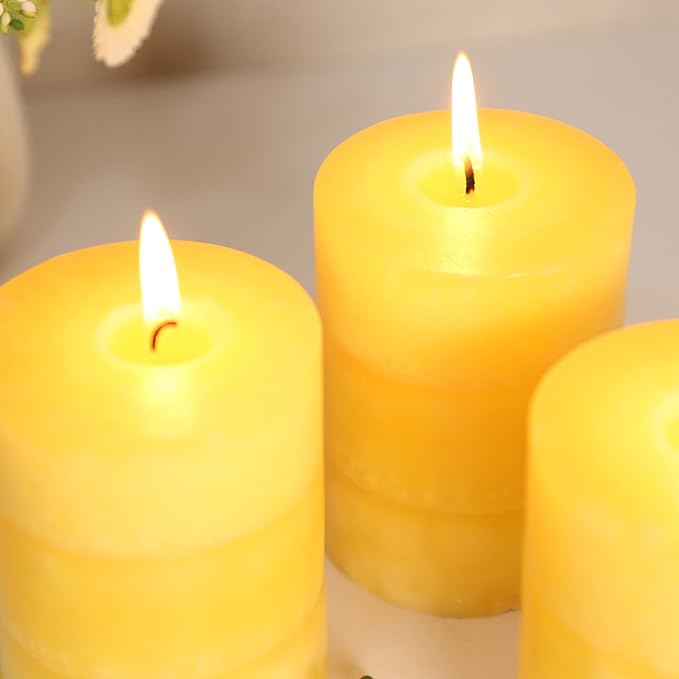 Yellow Pillar Candles 3x4 Inch Hand-Poured Lemon Scented Candles Lemongrass - Image 4
