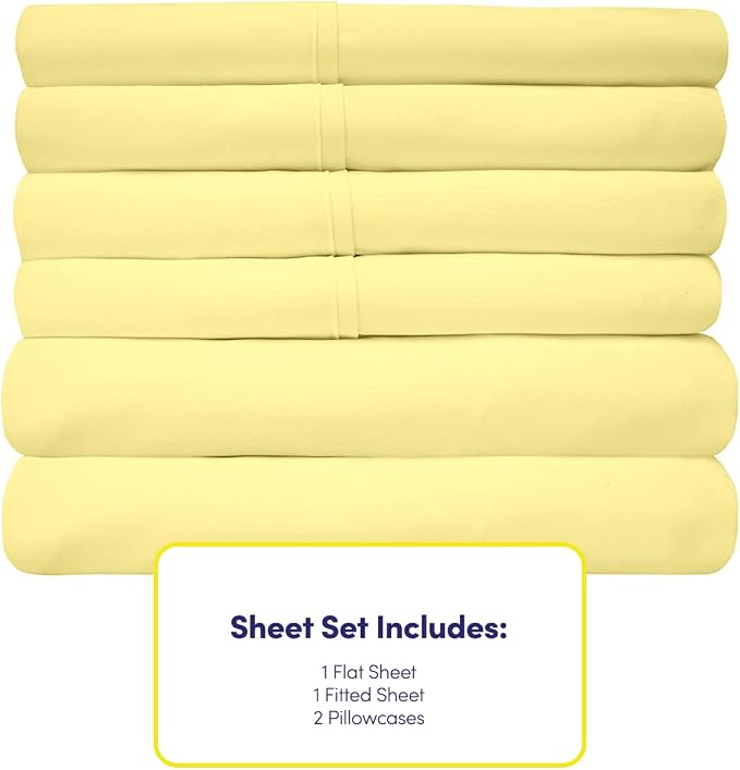 6 Piece Bed Sheet Set, Pale Yellow - Image 4