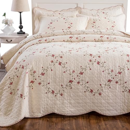Quilt Set Floral Leaves 3D Embroidery Pattern 2 PCS Cotton Reversible Quilted - Image 9