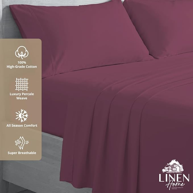 Linen Home 100% Cotton Percale Sheets King Size, Damson Berry, Deep Pocket - Image 3