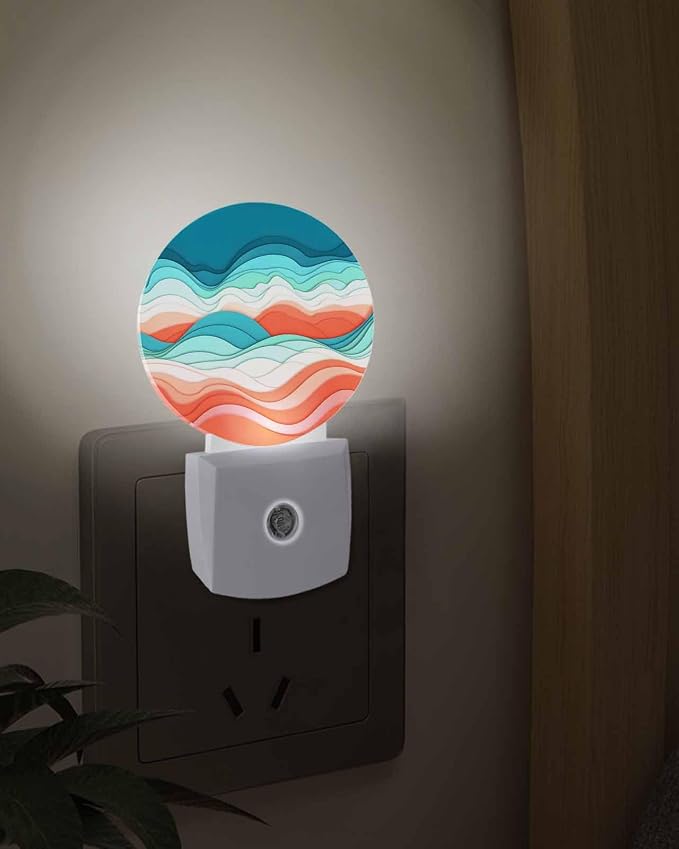 Night Lights Auto Sensor Ombre Turquoise Pink Night Light Abstract Mountain - Image 3