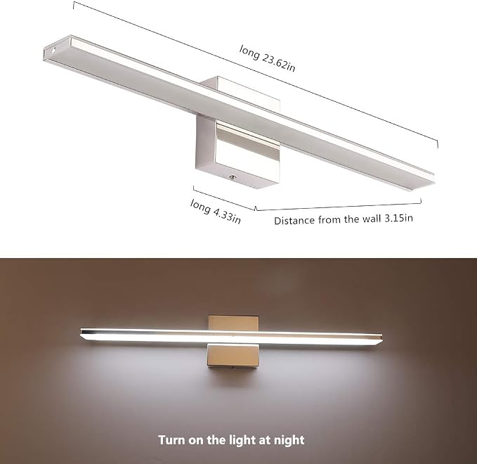 Chrome Bathroom Light Fixtures 24 Inch Bath Wall Lighting IP44 14W Vanity Lamp - Image 7