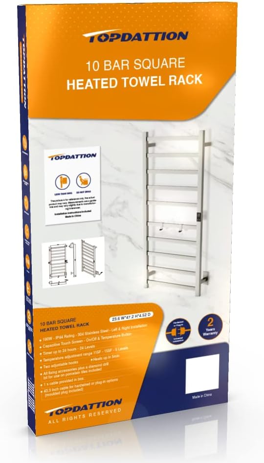 Topdattion Smart Wireless Electric Towel Warmer | Blade Thin 10 Bar Design | - Image 3