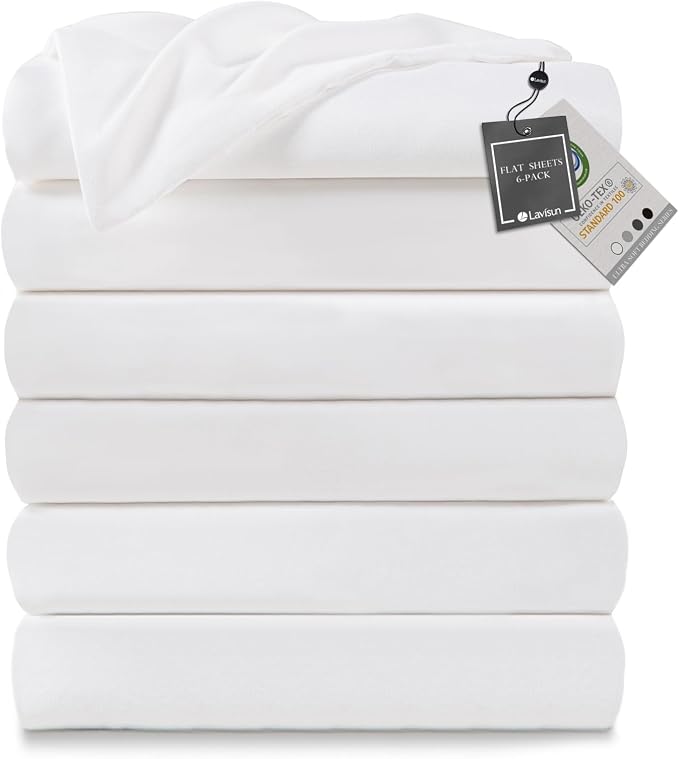 Lavisun Full Flat Sheets 6 Pack, Soft & Breathable Bulk Sheets by Lavisun