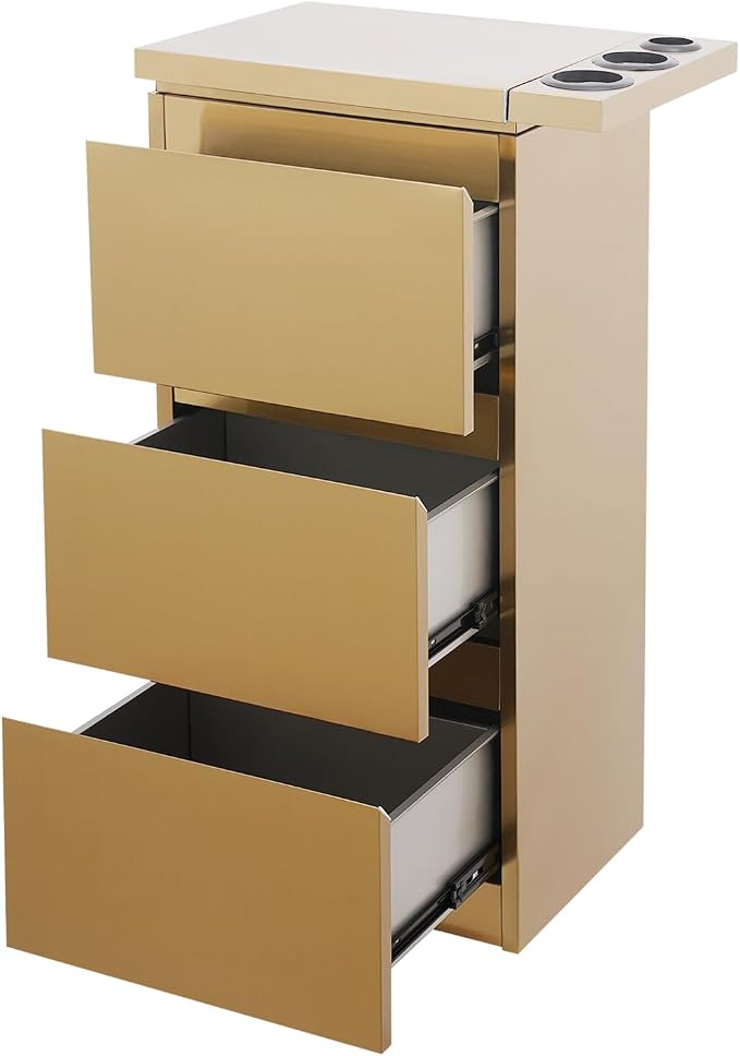 Stainless Steel Beauty Salon Storage Cabinet, 3-Drawer Rolling Styling Station - Image 5