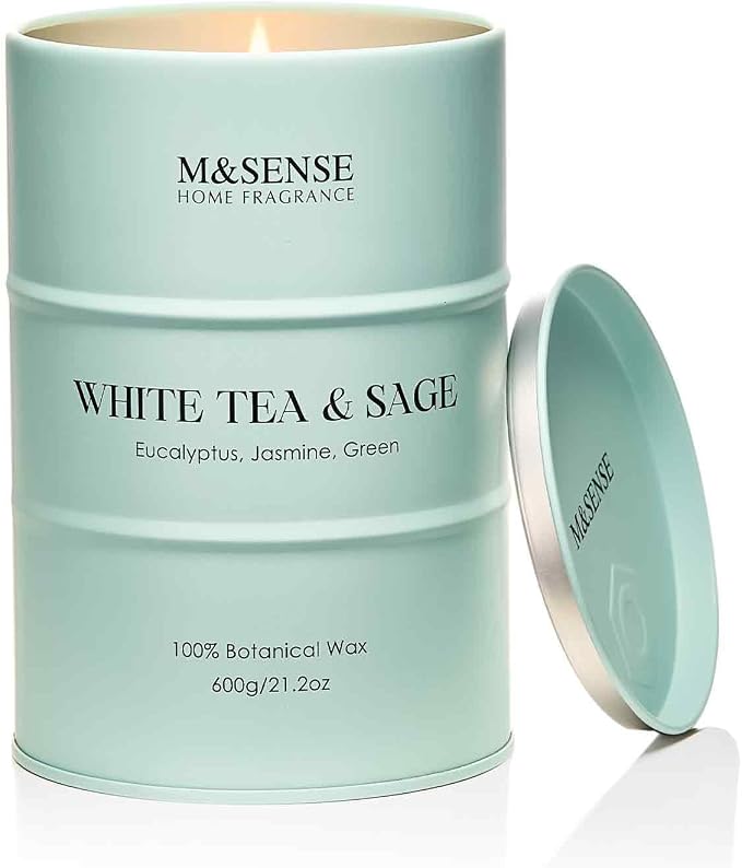 M&SENSE White Tea Sage Scented Candles Large, Natural Soy Candles 21.2oz 120 by MSENSE