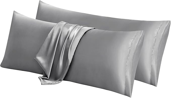 Aormenzy Satin Body Pillow Cover Set of 2, 20x54 Inches Silver Grey Case by Aormenzy