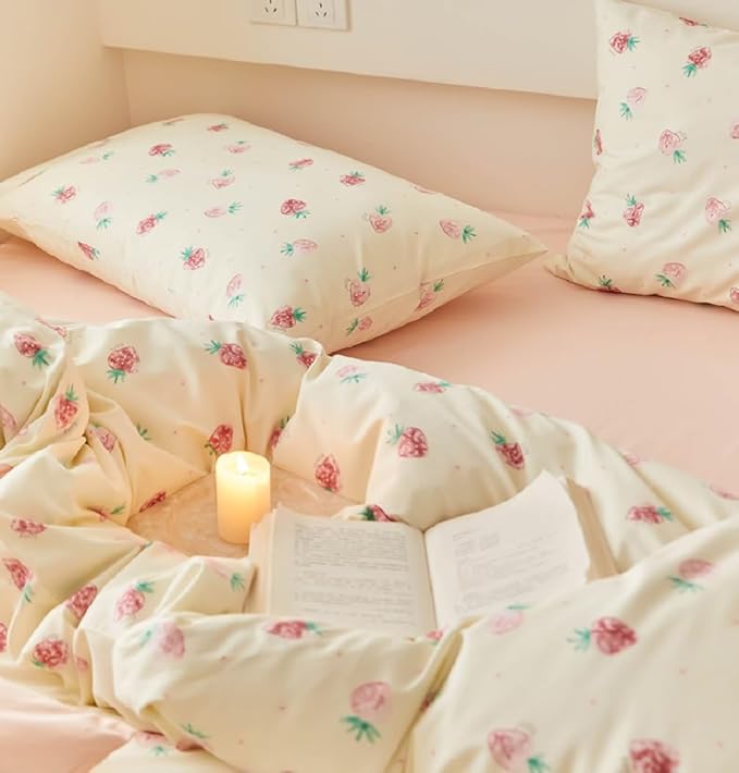 Nayoroom Strawberry Duvet Cover Set Twin Size Girls Cute Pink Strawberries - Image 4
