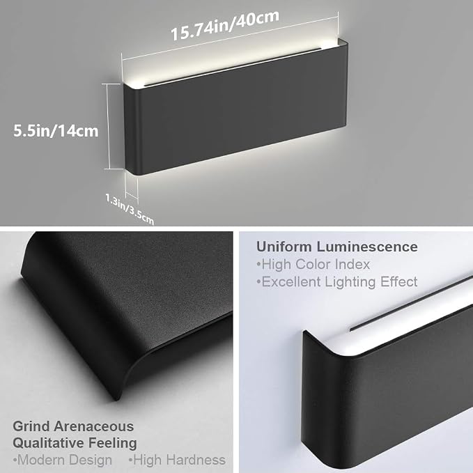 Aipsun 15.8in Modern Black Vanity Light Up and Down LED Vanity Light - Image 6