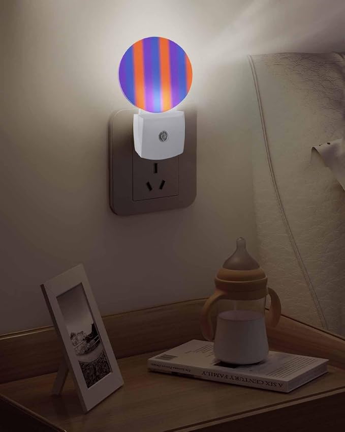 Night Lights Auto Sensor Purple Orange Night Light Gradient Color Stripe Round - Image 5
