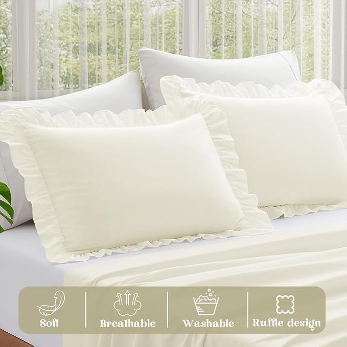 KKJIAF Ruffle Pillow Cases King Size Set of 2, Ruffled Pillow Covers - Image 4