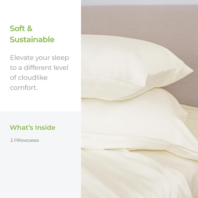 Cariloha Classic 2-Piece Twill Pillowcase Set | Ivory | Standard | Viscose - Image 3