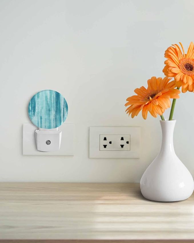 Night Lights Auto Sensor Teal Abstract Graffiti Night Light Art Painting Round - Image 4