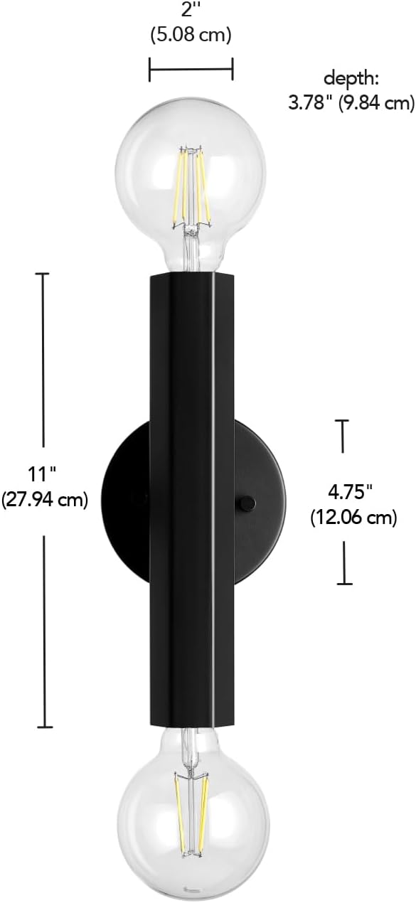 Globe Electric 2-Light Vanity Light, Matte Black, Hexagonal Bar, Minimalist - Image 4