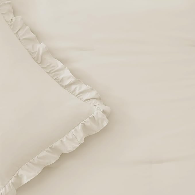 FUANNA Full Size Comforter Sets Cream White, 3 Pieces Ruffle Full Size Bedding - Image 8