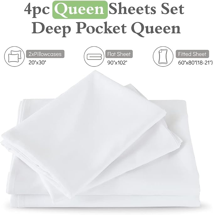 ILAVANDE Deep Pocket Queen Sheets Set 4 Piece, Hotel Luxury Super Soft 1800 - Image 7