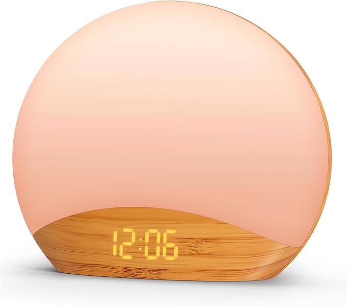 REACHER Wood Grain Sunrise Alarm Clock and Sound Machine Nightlight, Digital by Reacher