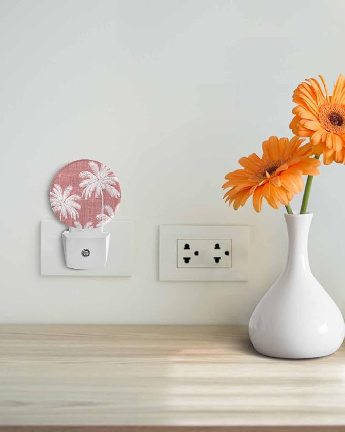 Night Lights Auto Sensor Tropical Palm Trees Night Light Rose Pink Linen - Image 4