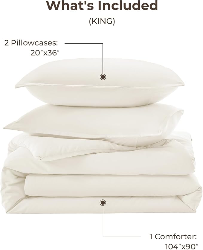 Litanika Ivory Comforter Set King Size, 3 Pieces Lightweight Solid Bedding - Image 7