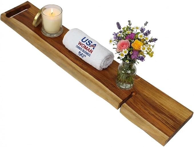 EcoDecors Eleganto 50" Live Edge Solid Teak Bath Caddy Tray by EcoDecors
