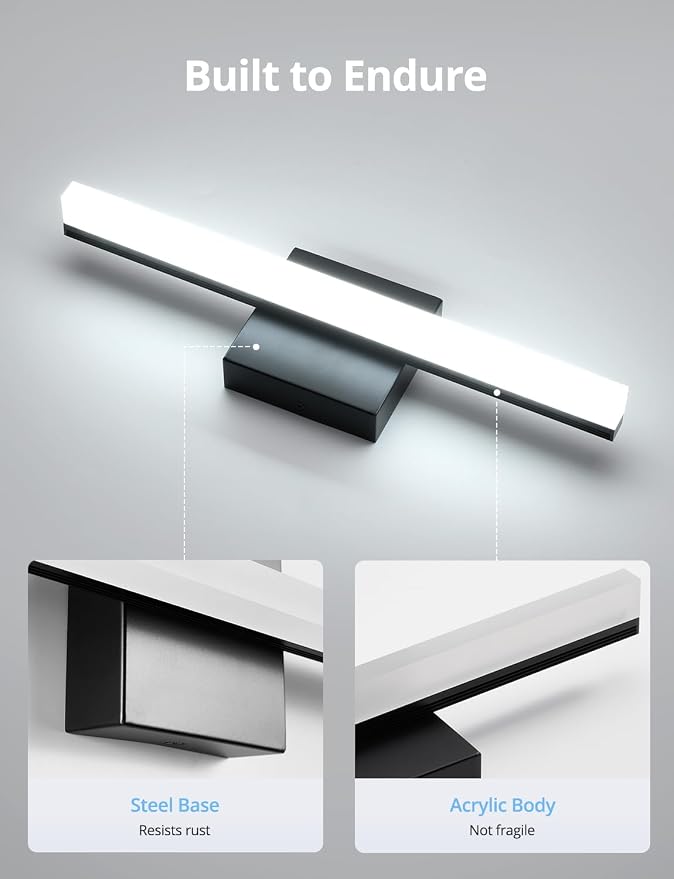 Combuh LED Bathroom Light Fixtures Over Mirror, 16 Inch 9W Black Vanity Light - Image 5