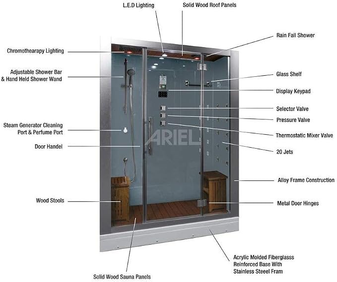 Ariel Platinum DZ972-1F8-W Steam Shower in White 59" x 32" x 87.4" - Image 6