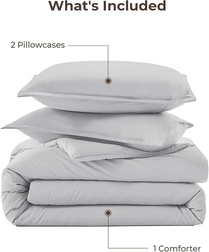 Litanika Comforters Light Grey Oversized Queen Size, 3 Pieces Lightweight Solid - Image 7