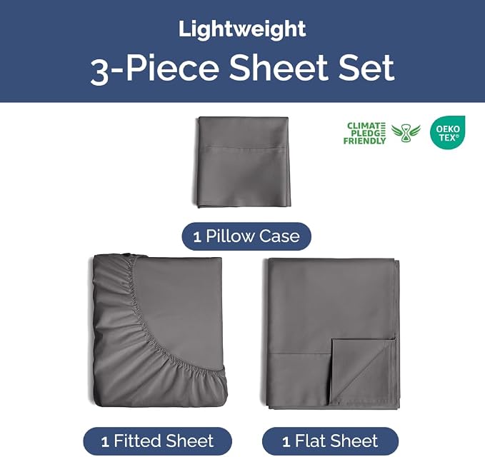 Lightweight 3 Piece Bed Sheet Set Twin XL Size - Image 2