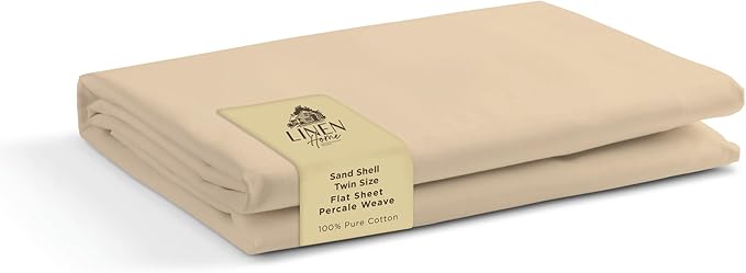 Linen Home 100% Cotton Percale 1 Flat Sheet, Twin Size by LINENHOME