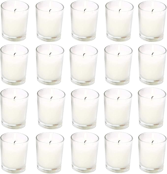 20 Pack Unscented White Clear Glass Filled Votive Candles | Soy Wax, Hand - Image 3