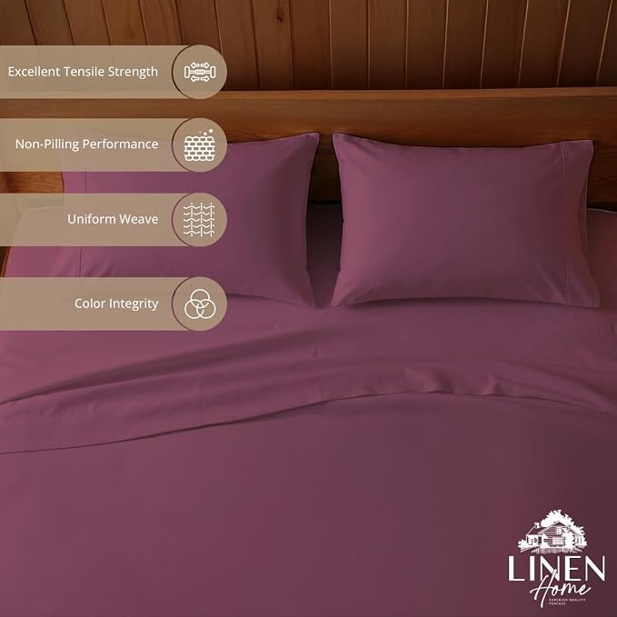 Linen Home 100% Cotton Percale Sheets King Size, Damson Berry, Deep Pocket - Image 2