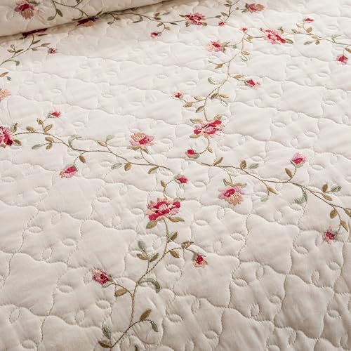Quilt Set Floral Leaves 3D Embroidery Pattern 3 PCS Cotton Reversible Quilted - Image 6