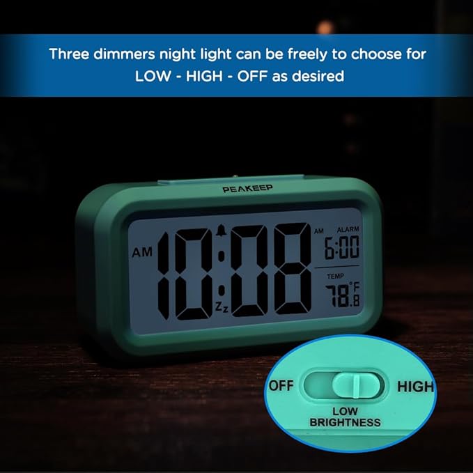 Peakeep Night Light Digital Alarm Clock Battery Operated - Image 6