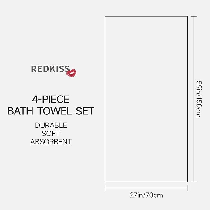 REDKISS 100% Cotton Bath Towels Set of 4, Extra Large Bath Sheets 27 X 59 Inches - Image 2
