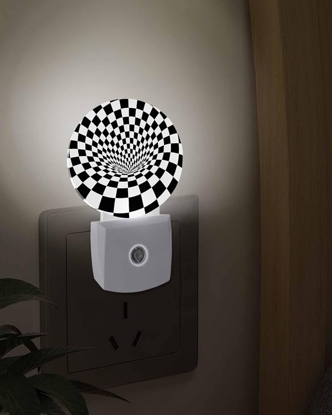 Night Lights Auto Sensor Black White Checker Night Light 3D Abstract Mosaic - Image 3