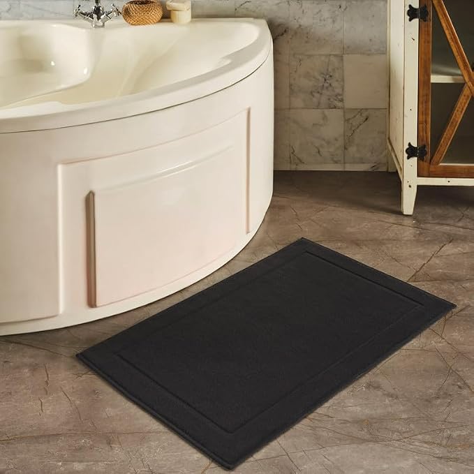 Hawmam Linen Black Bath Mats, 21 x 34 inches, Banded Design, Highly Absorbent - Image 5