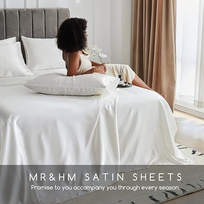 MR&HM Satin Bed Sheets, Full Size Sheets Set - Image 6