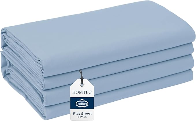 Queen Size Flat Sheet 2 Pack, 100% Cotton Percale Flat Bed Sheet, Breathable by HOMTEC